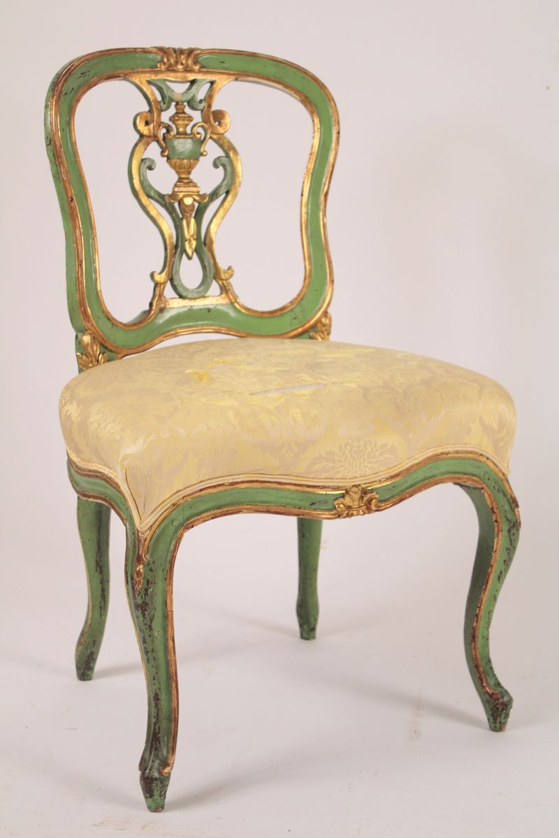 19th Century French Louis XV Carved Painted and Gilt Occasional or Vanity  Chair - Country French Interiors